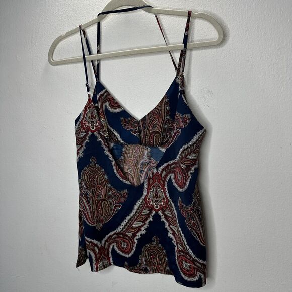 Missguided Blue Red and White Paisley Design VNeck Strappy V-Back Flowy Blouse 6 - Picture 5 of 11